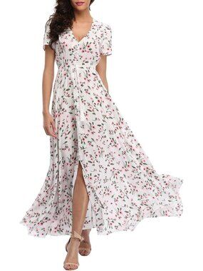 Women Floral es Boho Button Up Summer Dress